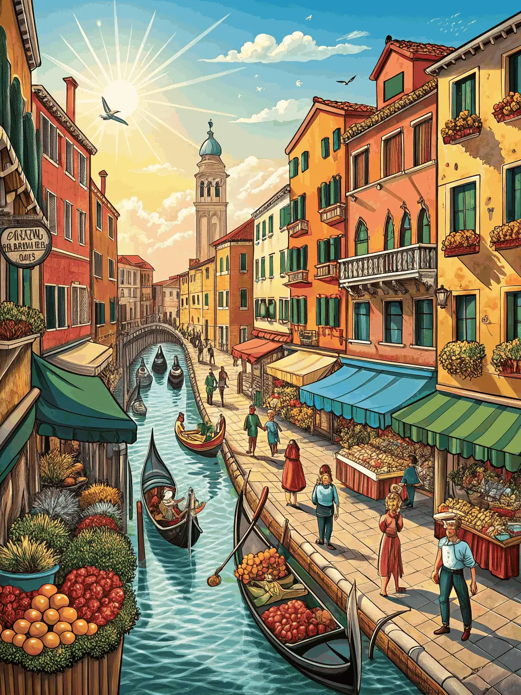 An image depicting a group of participants on a cultural excursion to Venice, exploring historical sites and learning about the rich cultural heritage of Venetian costume and art.