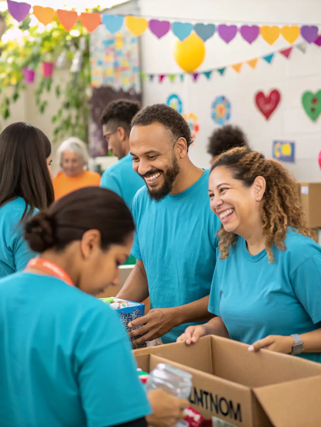 A group photo of volunteers and members collaborating on a community project related to costume creation, highlighting the sense of belonging and teamwork.